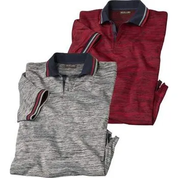 Pánské tričko Atlas For Men Sada 2 polo triček z žíhaného žerzeje, Červená, Velikost L E9135